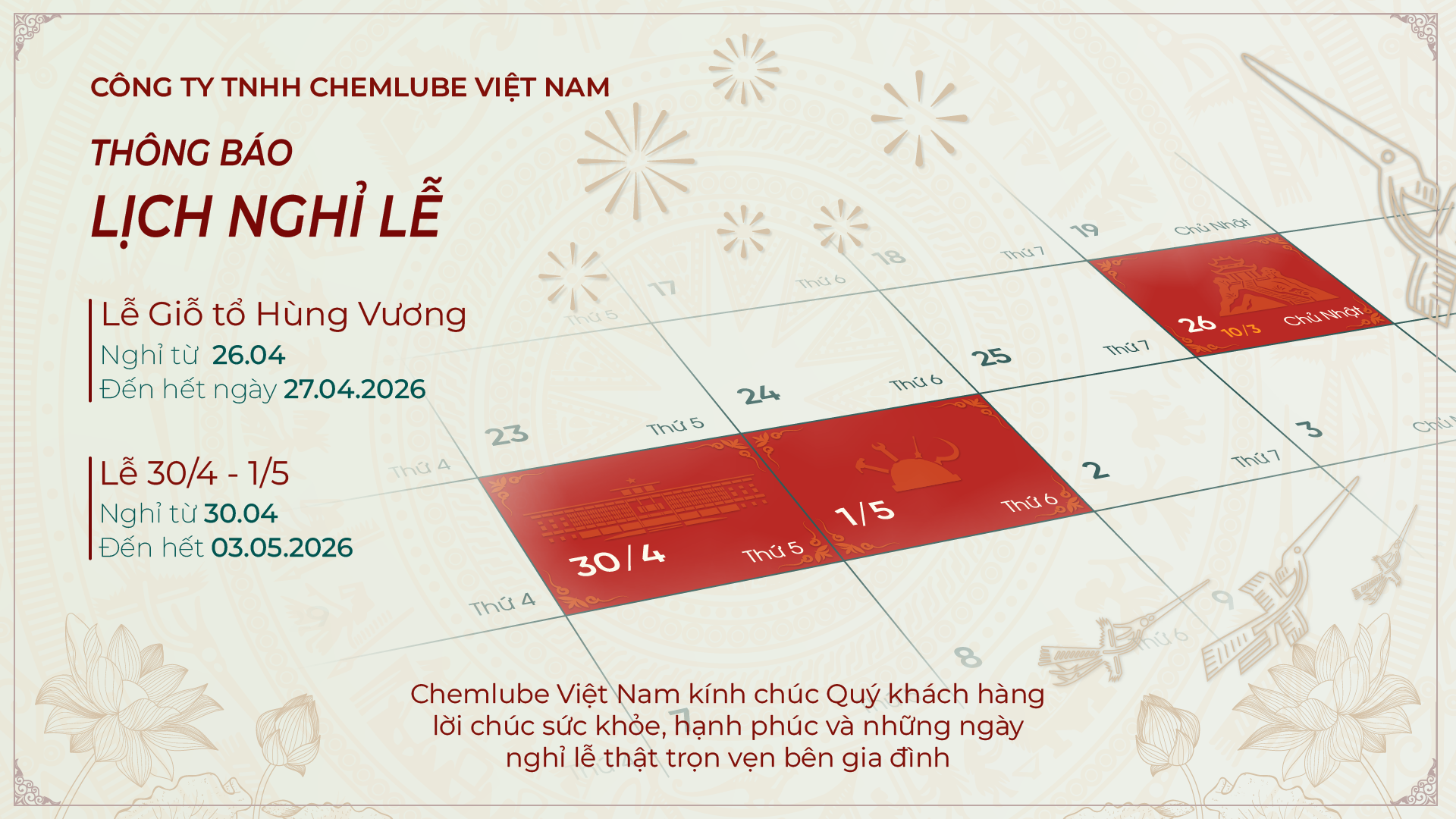thông báo nghỉ lễ 30/4